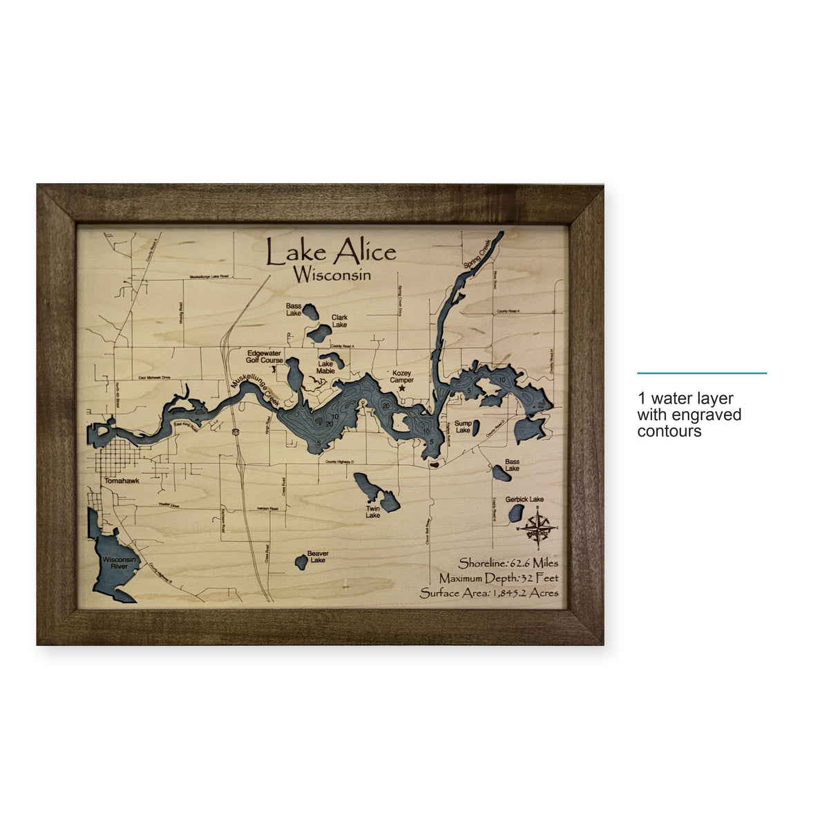 Lake Alice Wisconsin Engraved Contours Wood Map — style-labeled photo [MC20261006 q3310 e567887bfc56]