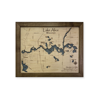 Lake Alice Wisconsin Engraved Contours Wood Map — 1 water layer with engraved contours main photo [MC20261006 q3310 acc51ba09d02]