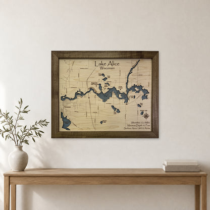 Lake Alice Wisconsin Engraved Contours Wood Map — room mockup [MC20261006 q3310 0c306d2ed684]