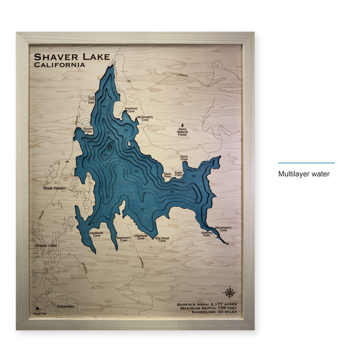 Shaver Lake California Multilayer Wood Map — style-labeled photo [MC20261006 q3316 e09a38c6c44b]