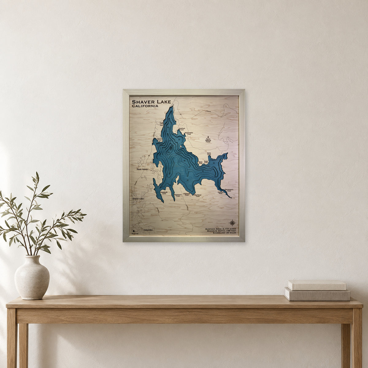 Shaver Lake California Multilayer Wood Map — room mockup [MC20261006 q3316 278d2fb23ab4]
