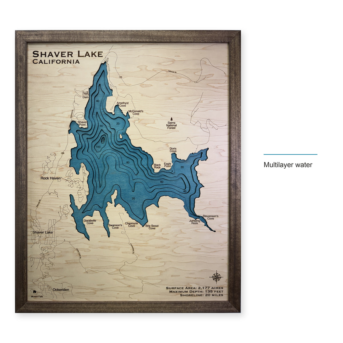 Shaver Lake California Multilayer Walnut Frame Wood Map — style-labeled photo [MC20261006 q3324 bc4e66868c2f]