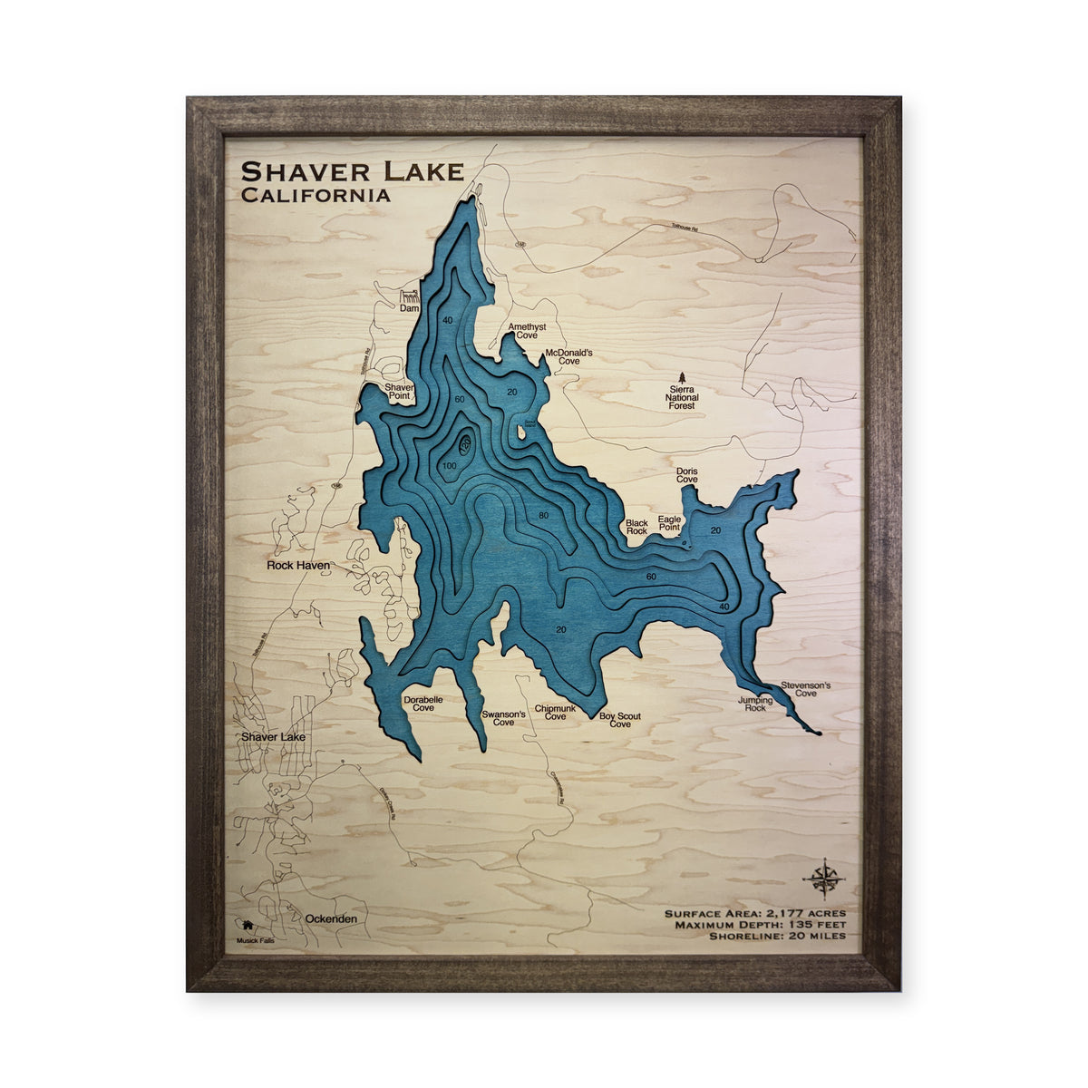 Shaver Lake California Multilayer Walnut Frame Wood Map — Multilayer water main photo [MC20261006 q3324 a7b73dbf83d4]