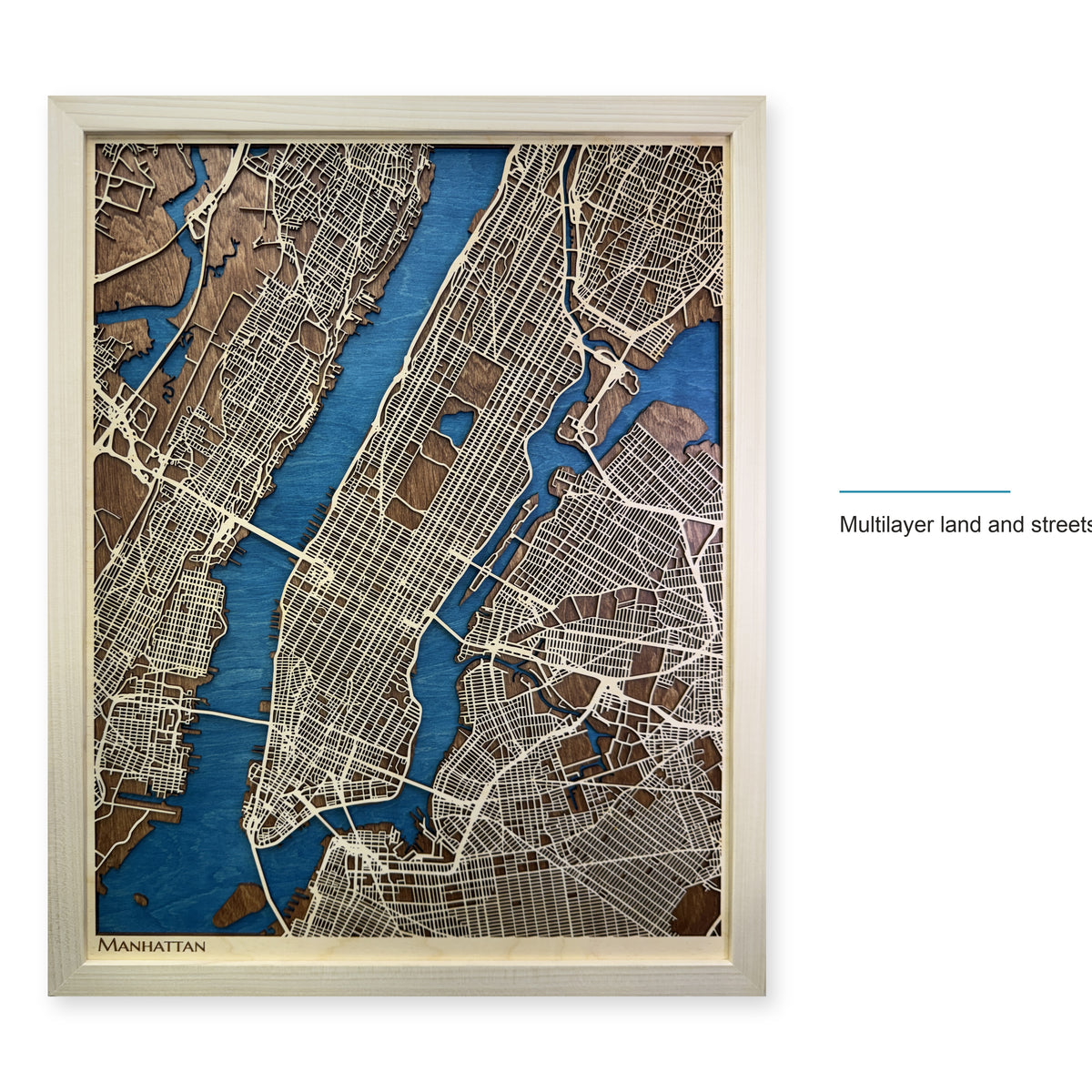 Manhattan New York Natural Frame Layered City Wood Map — style-labeled photo [MC20261006 q3329 05007915b614]