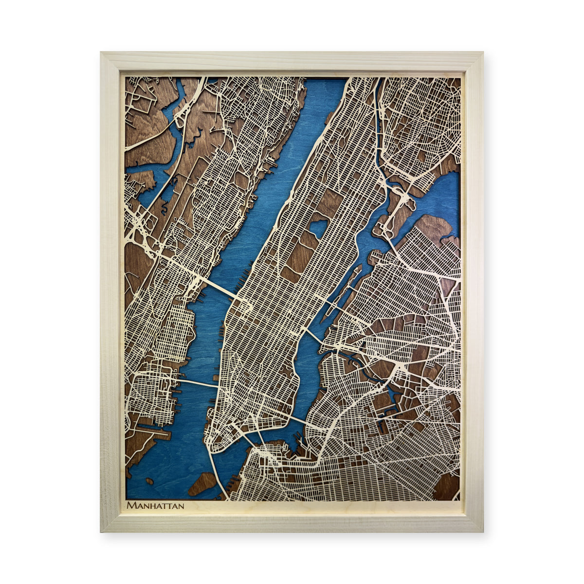 Manhattan New York Natural Frame Layered City Wood Map — Multilayer land and streets main photo [MC20261006 q3329 603d5259e0d6]
