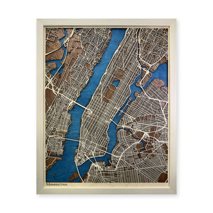 Manhattan New York Natural Frame Layered City Wood Map — Multilayer land and streets main photo [MC20261006 q3329 603d5259e0d6]
