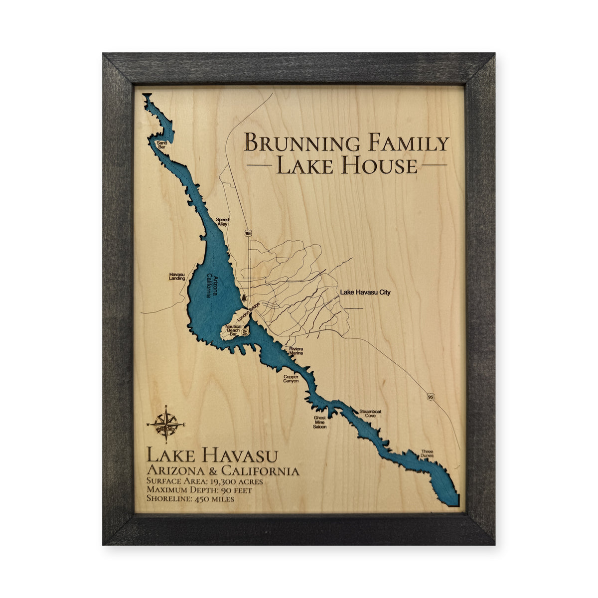 Lake Havasu Brunning Family Charcoal Wood Map — 1 water layer main photo [MC20261006 q3347 a847560e4db0]