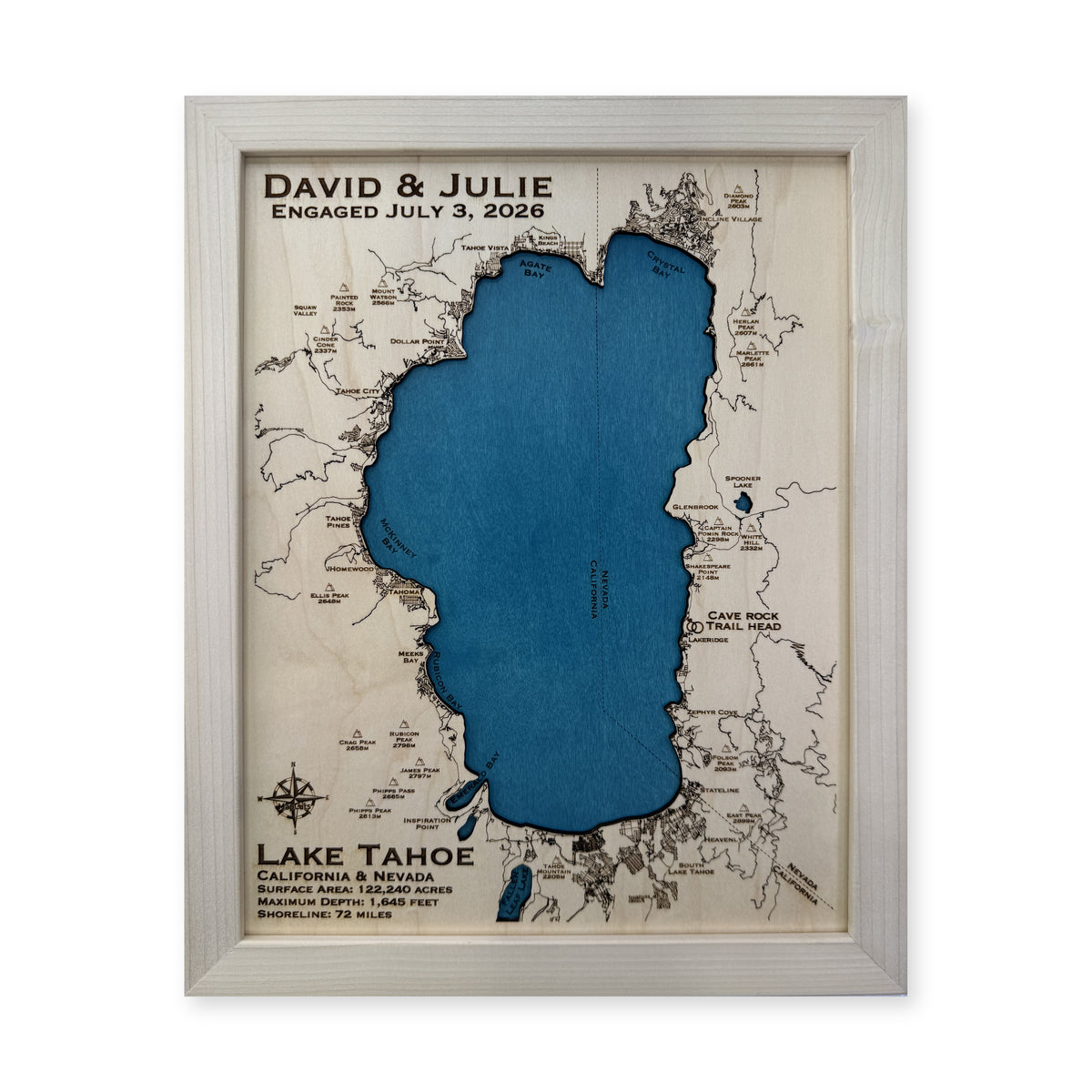 Lake Tahoe David Julie Natural Frame Wood Map — 1 water layer main photo [MC20261006 q3387 79a8d3223c1e]