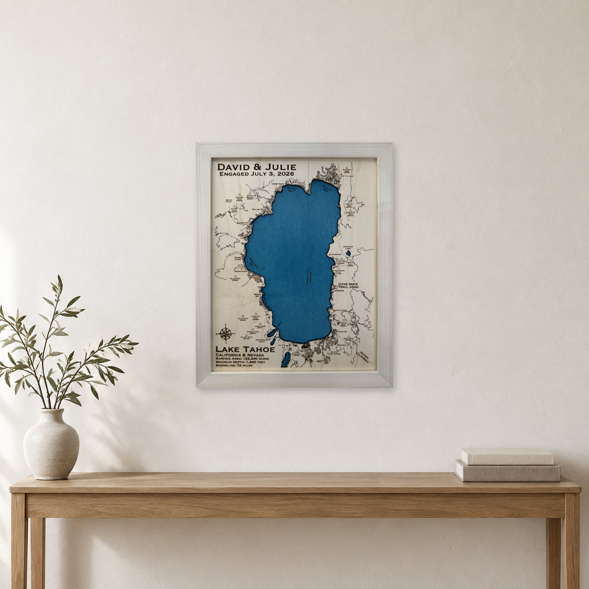 Lake Tahoe David Julie Natural Frame Wood Map — room mockup [MC20261006 q3387 ad73e1fa6f8a]