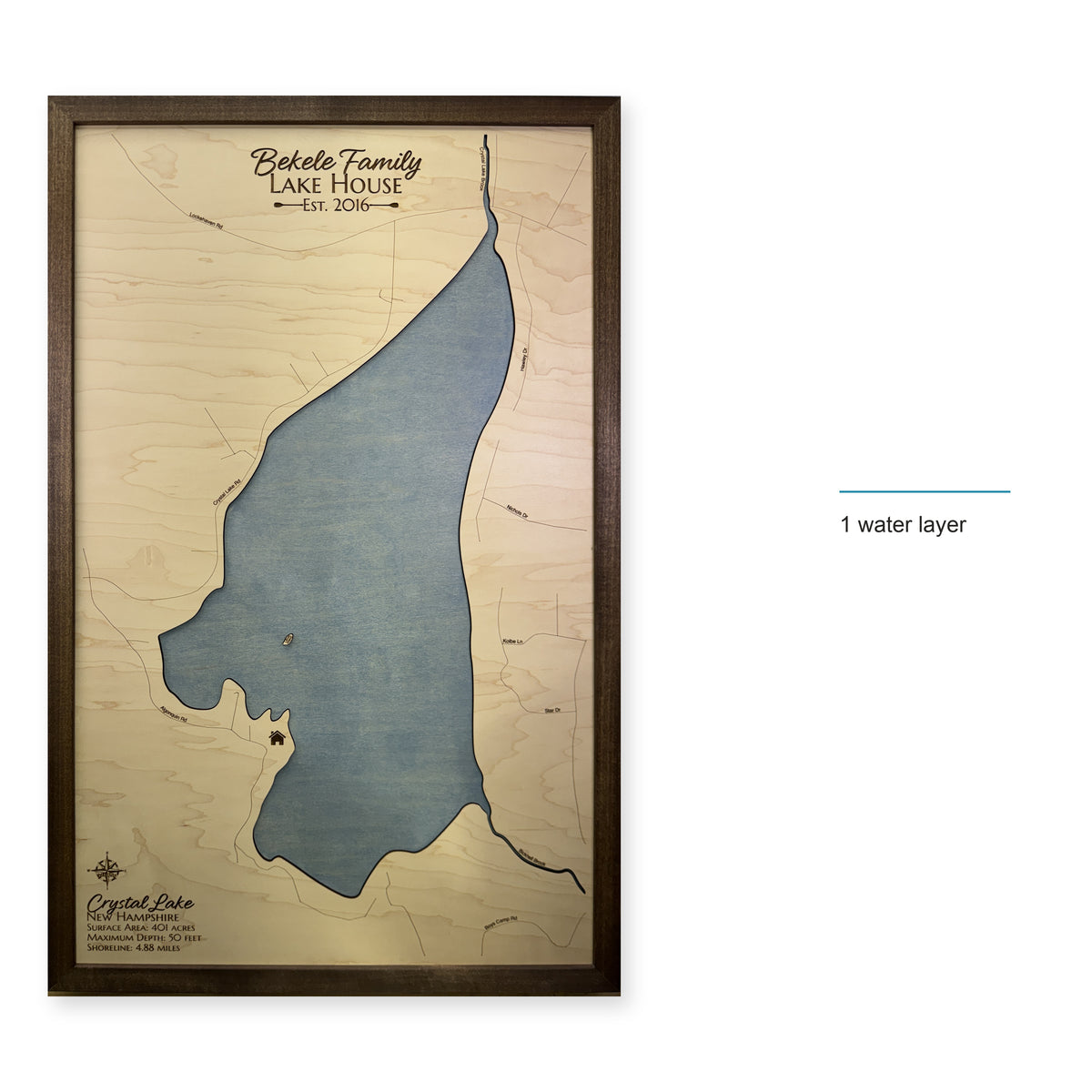 Crystal Lake, New Hampshire Wood Map — style-labeled photo [MC20261006 q3411 bf670f67bf64]