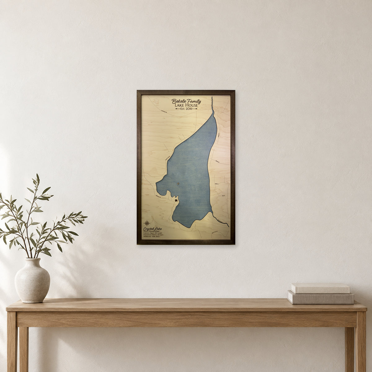 Crystal Lake, New Hampshire Wood Map — room mockup [MC20261006 q3411 6754a564a7f7]