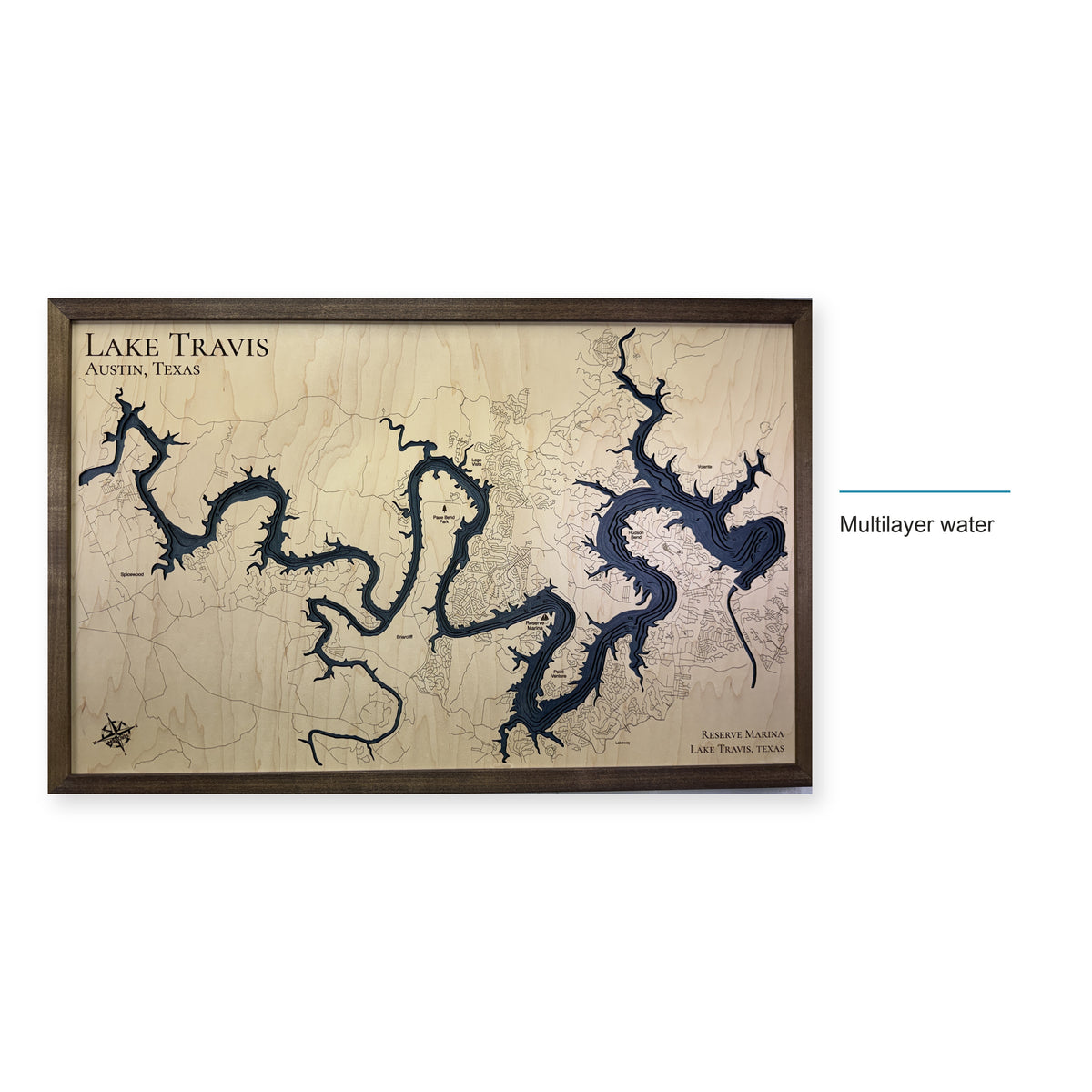 Lake Travis Reserve Marina Multilayer Wood Map — style-labeled photo [MC20261006 q3418 0910d02f22e1]