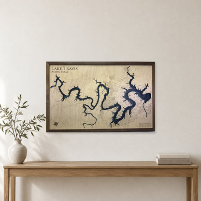 Lake Travis Reserve Marina Multilayer Wood Map — room mockup [MC20261006 q3418 9f4bb5aef145]