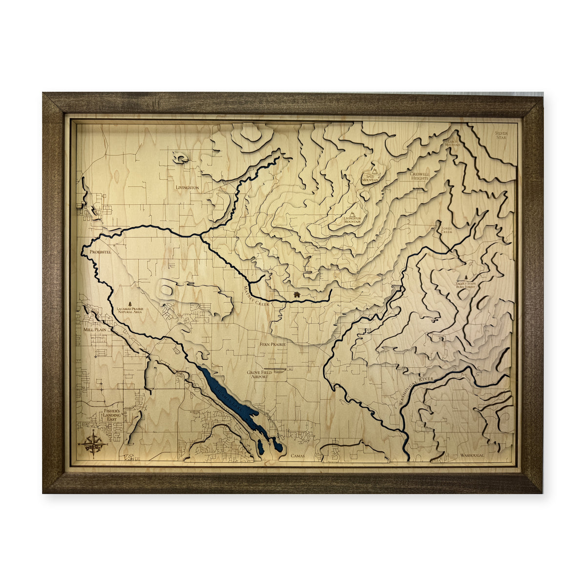 Camas and Washougal, Washington Topographic Wood Map — plain-background photo [MC20261006 q3452 585f46fd2282]