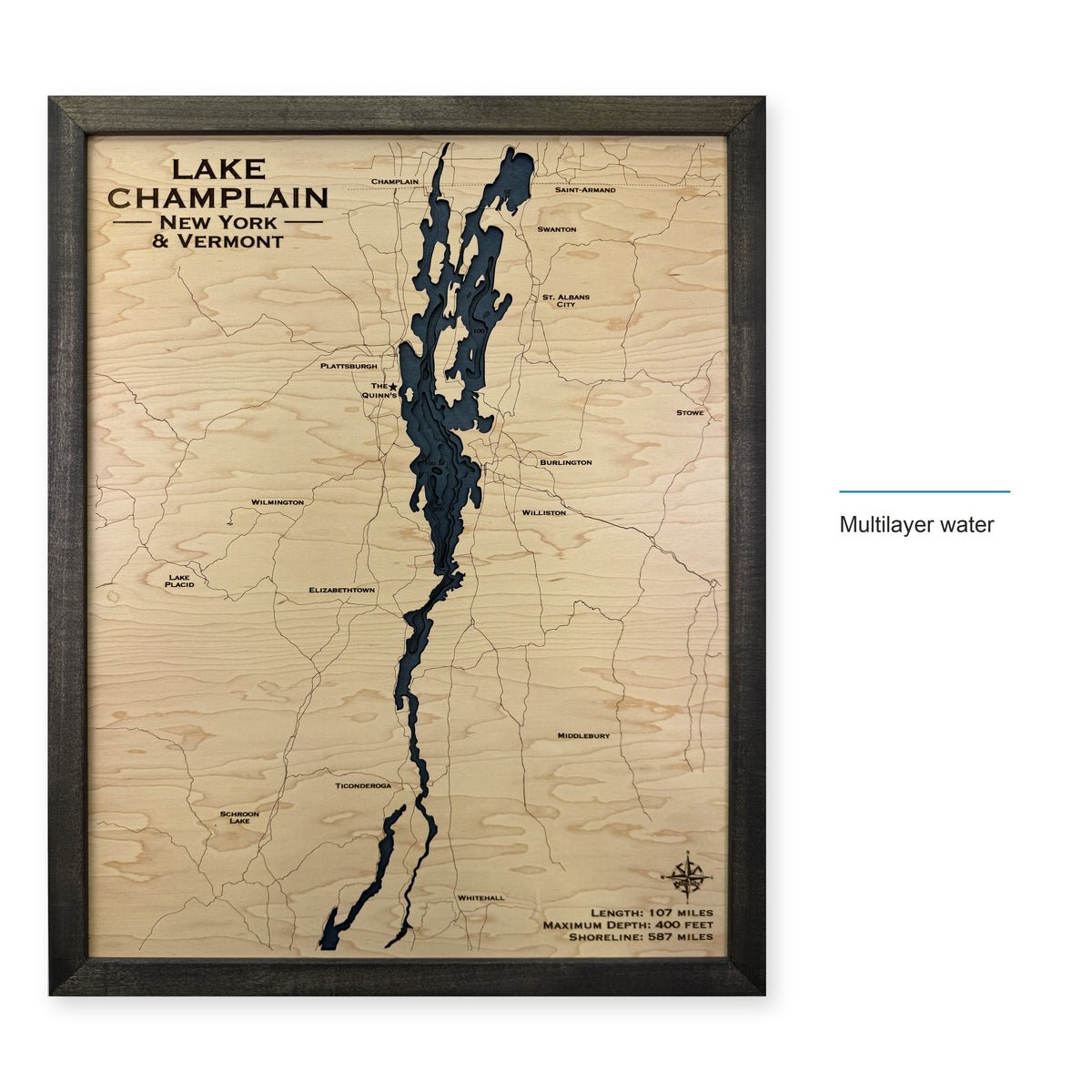 Lake Champlain New York Vermont Quinn Multilayer Wood Map — style-labeled photo [MC20261006 q3456 ef45118f7d7a]