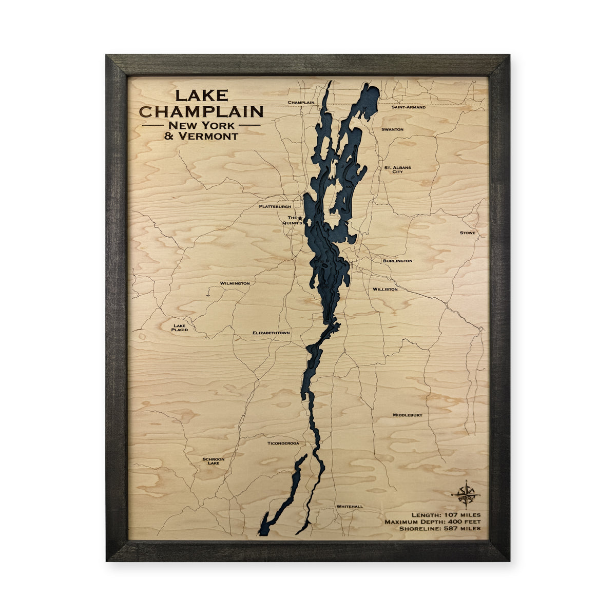 Lake Champlain New York Vermont Quinn Multilayer Wood Map — Multilayer water main photo [MC20261006 q3456 71ea5f43315f]