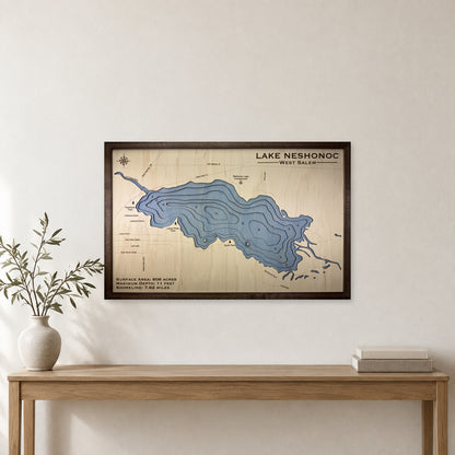 Lake Neshonoc, West Salem, Wisconsin Wood Map — room mockup [MC20261006 q3462 3099cc03f54b]
