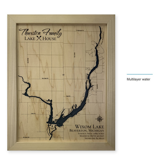 Wixom Lake, Beaverton, Michigan Wood Map — style-labeled photo [MC20261006 q3468 5542556680fc]
