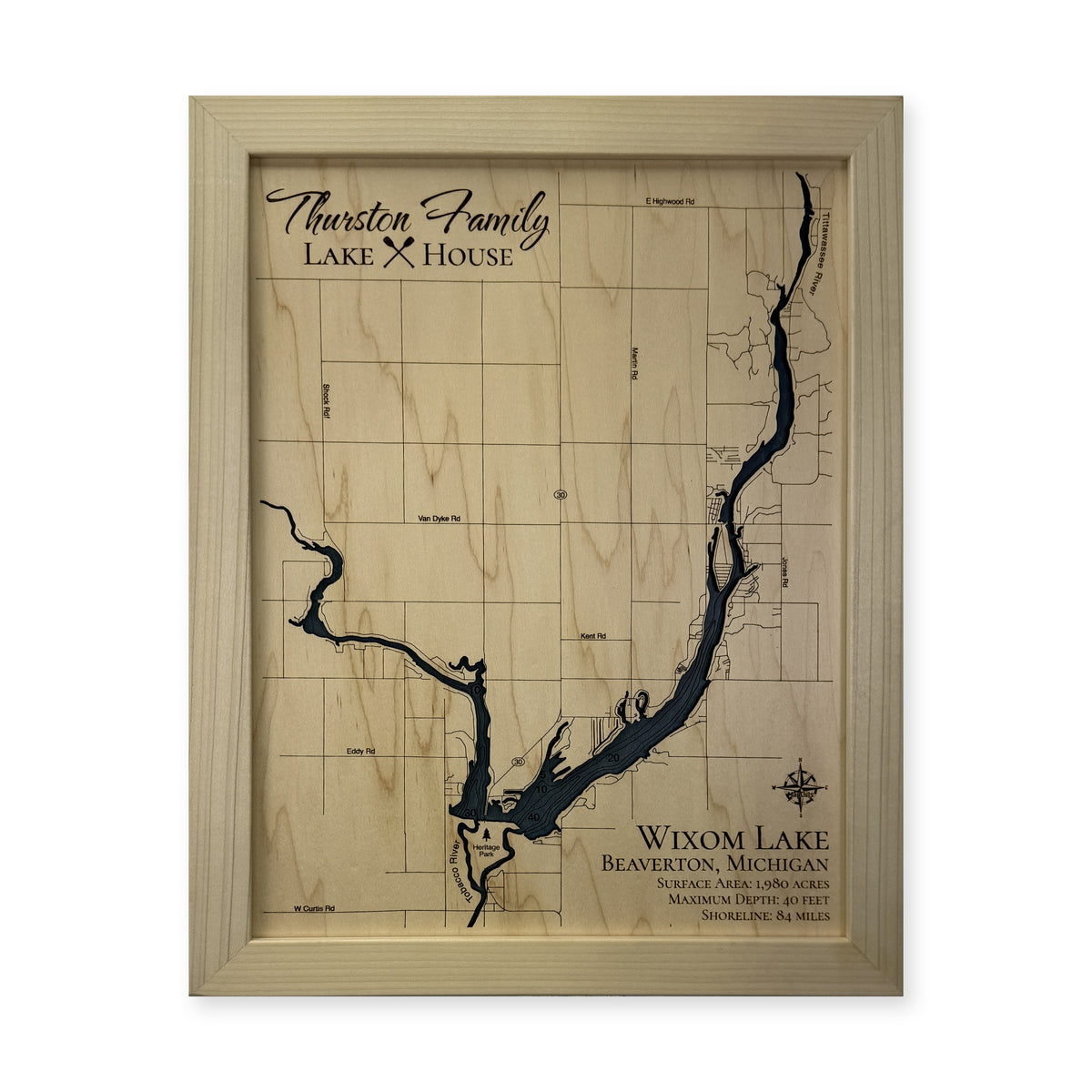 Wixom Lake, Beaverton, Michigan Wood Map — plain-background photo [MC20261006 q3468 b75f3c27796d]