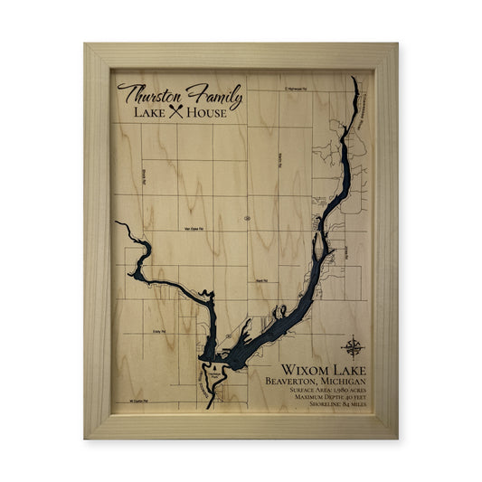 Wixom Lake, Beaverton, Michigan Wood Map — plain-background photo [MC20261006 q3468 b75f3c27796d]