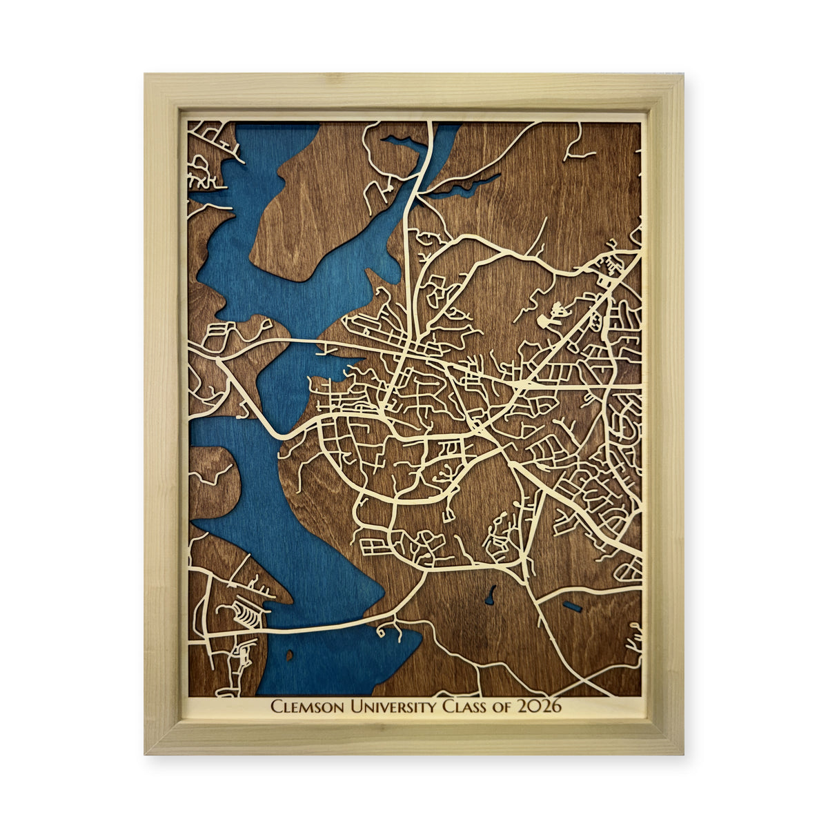 Clemson, South Carolina Wood City Map — plain-background photo [MC20261006 q3474 ff2f47c0c3f9]