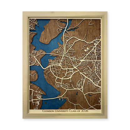 Clemson, South Carolina Wood City Map — plain-background photo [MC20261006 q3474 ff2f47c0c3f9]