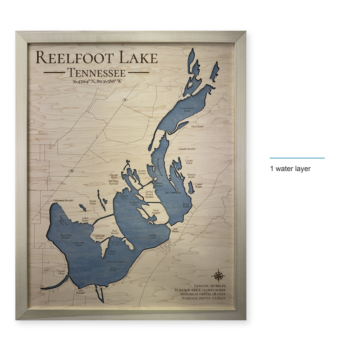 Reelfoot Lake, Tennessee Wood Map — style-labeled photo [MC20261006 q3489 048bf34a1e82]