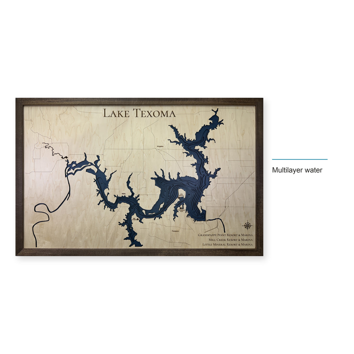 Lake Texoma Resorts Marinas Multilayer Wood Map — style-labeled photo [MC20261006 q3493 fe4a6f6e6e8b]