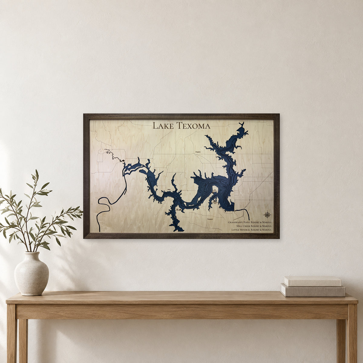 Lake Texoma Resorts Marinas Multilayer Wood Map — room mockup [MC20261006 q3493 f75934566ebd]