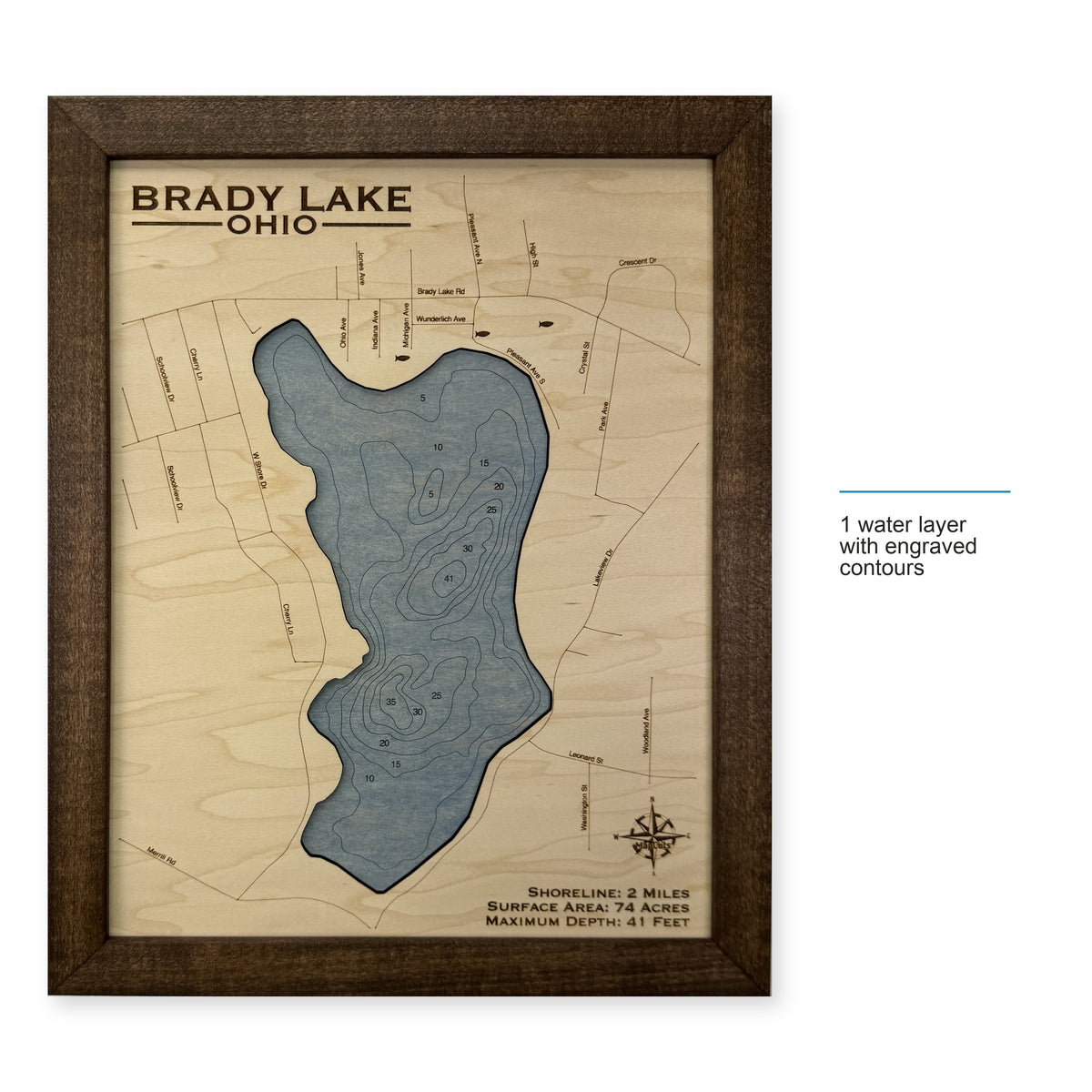 Brady Lake, Ohio Wood Map — style-labeled photo [MC20261006 q3501 1d65e0df1fb1]