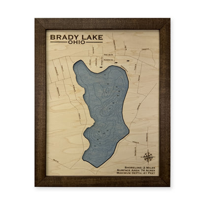 Brady Lake, Ohio Wood Map — plain-background photo [MC20261006 q3501 f17fde3d44a5]