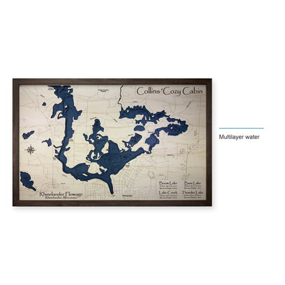 Rhinelander Flowage, Rhinelander, Wisconsin Wood Map — style-labeled photo [MC20261006 q3525 a718bd0c608f]