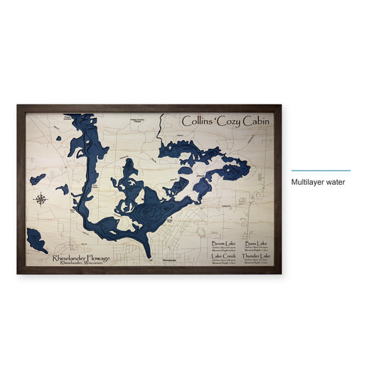 Rhinelander Flowage, Rhinelander, Wisconsin Wood Map — style-labeled photo [MC20261006 q3525 a718bd0c608f]