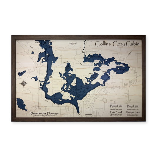 Rhinelander Flowage, Rhinelander, Wisconsin Wood Map — plain-background photo [MC20261006 q3525 e52b775d6981]