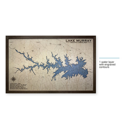 Lake Murray South Carolina Walnut Engraved Wood Map — style-labeled photo [MC20261006 q3527 97a1533d5c14]