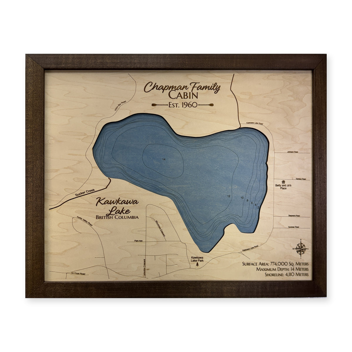 Kawkawa Lake, British Columbia Wood Map — plain-background photo [MC20261006 q3537 59da30d0624e]