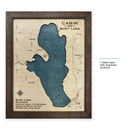Burt Lake, Michigan Wood Map — style-labeled photo [MC20261006 q3548 5e482ec5a58c]