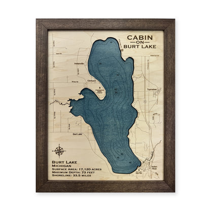Burt Lake, Michigan Wood Map — plain-background photo [MC20261006 q3548 50cbbb6a45a6]