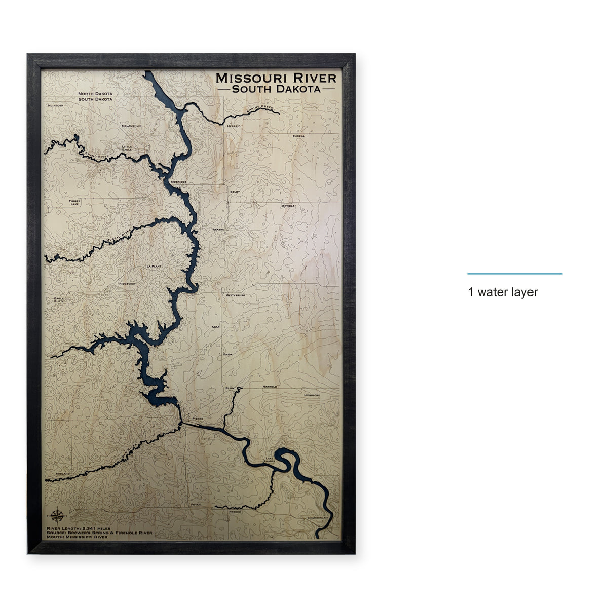 Missouri River, South Dakota Wood Map — style-labeled photo [MC20261006 q3561 ed5c14ce71da]