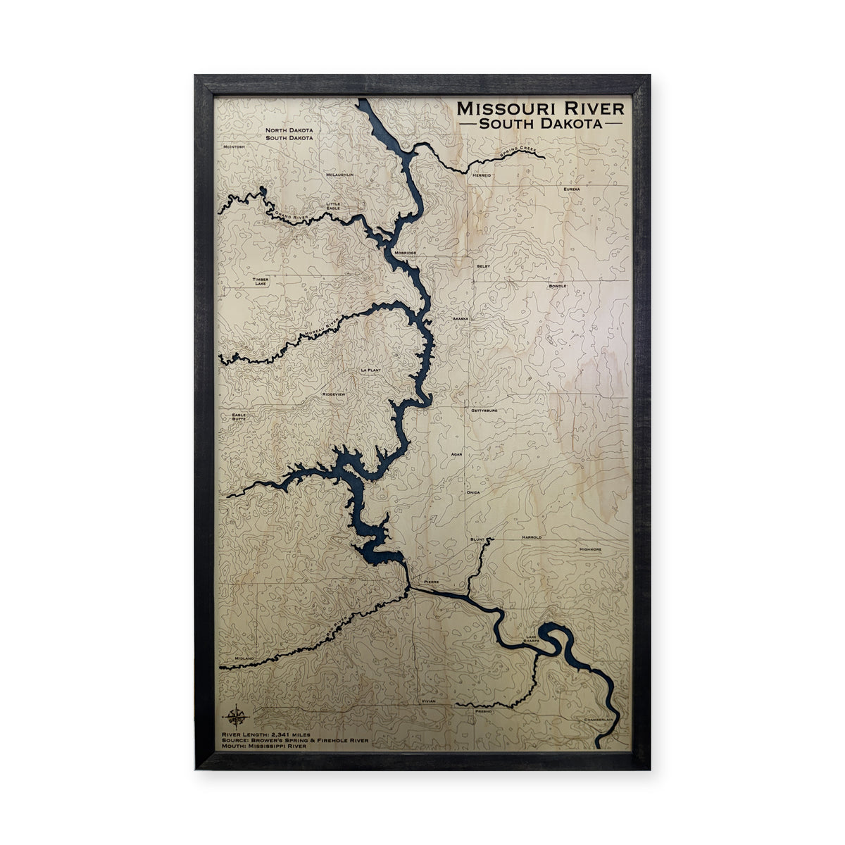 Missouri River, South Dakota Wood Map — plain-background photo [MC20261006 q3561 5716049bce79]