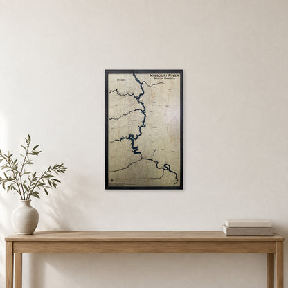 Missouri River, South Dakota Wood Map — room mockup [MC20261006 q3561 43f0da3b6a04]
