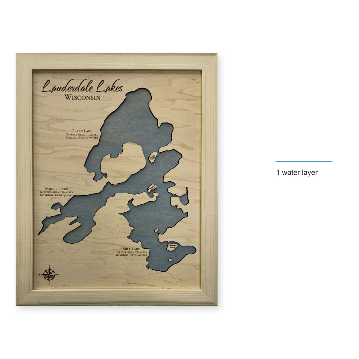 Lauderdale Lakes Wisconsin Natural Wood Map — style-labeled photo [MC20261006 q3576 a9daf106de72]