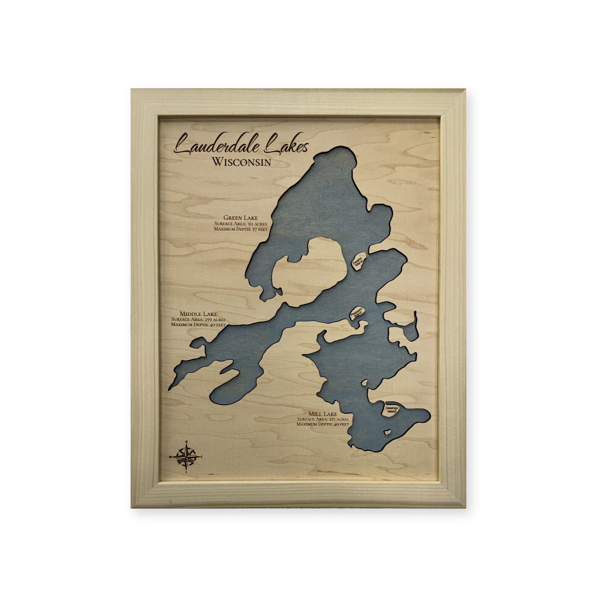 Lauderdale Lakes Wisconsin Natural Wood Map — 1 water layer main photo [MC20261006 q3576 702aca50b866]