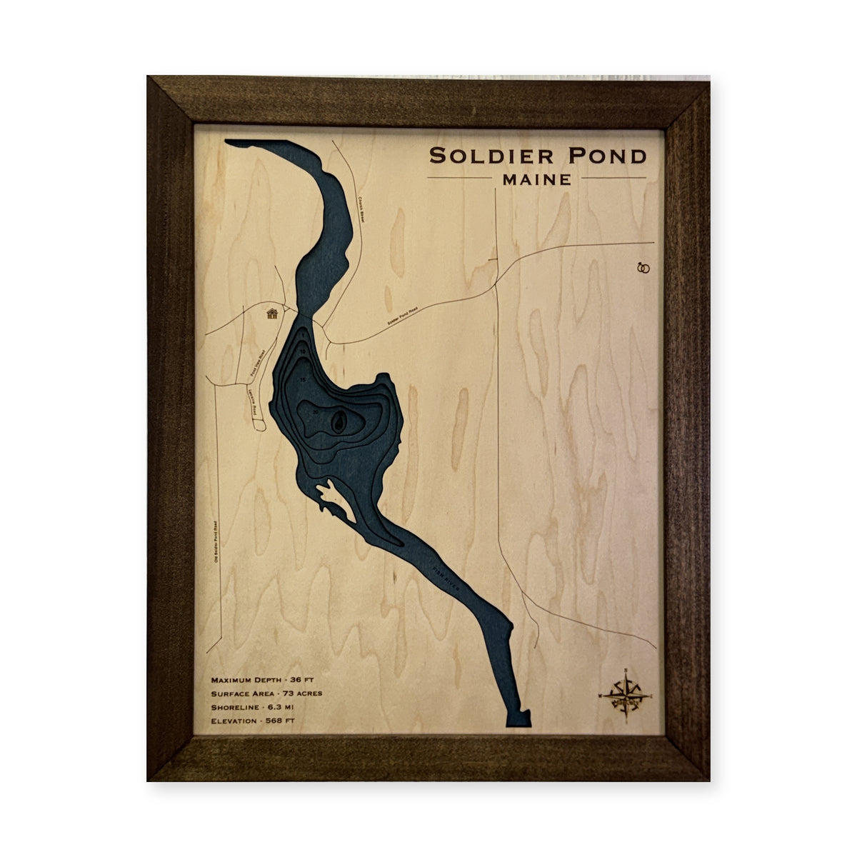 Soldier Pond, Maine Wood Map — plain-background photo [MC20261006 q3601 28e25c454276]