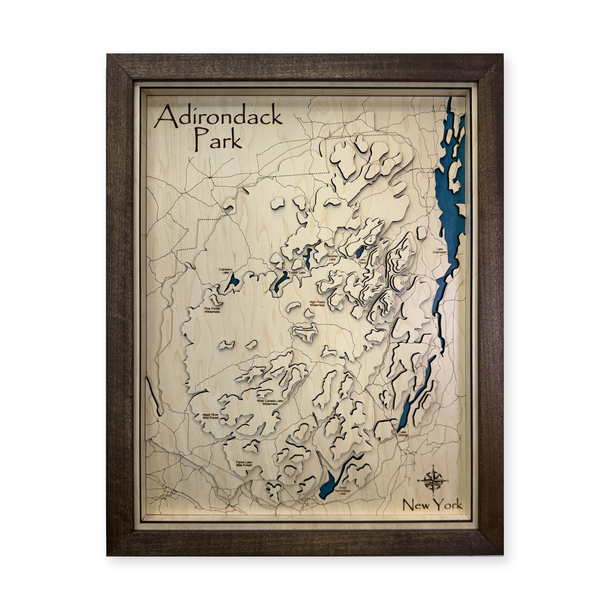 Adirondack Park, New York Topographic Wood Map — plain-background photo [MC20261006 q3605 c7d76607af0f]