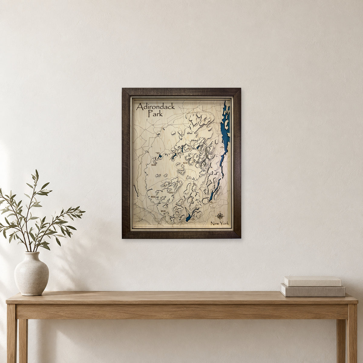 Adirondack Park, New York Topographic Wood Map — room mockup [MC20261006 q3605 6ff10b6e0a54]