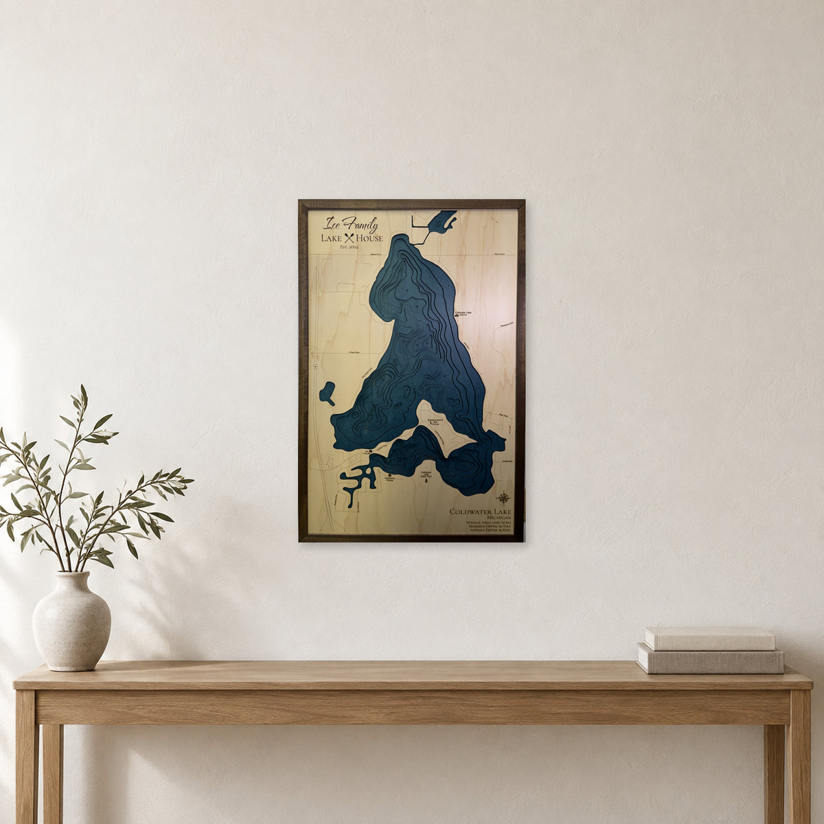 Coldwater Lake, Michigan Wood Map — room mockup [MC20261006 q3607 5d8f95362e87]