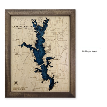 Lake Palestine Texas Multilayer Wood Map — style-labeled photo [MC20261006 q3619 8fbfcec6551f]