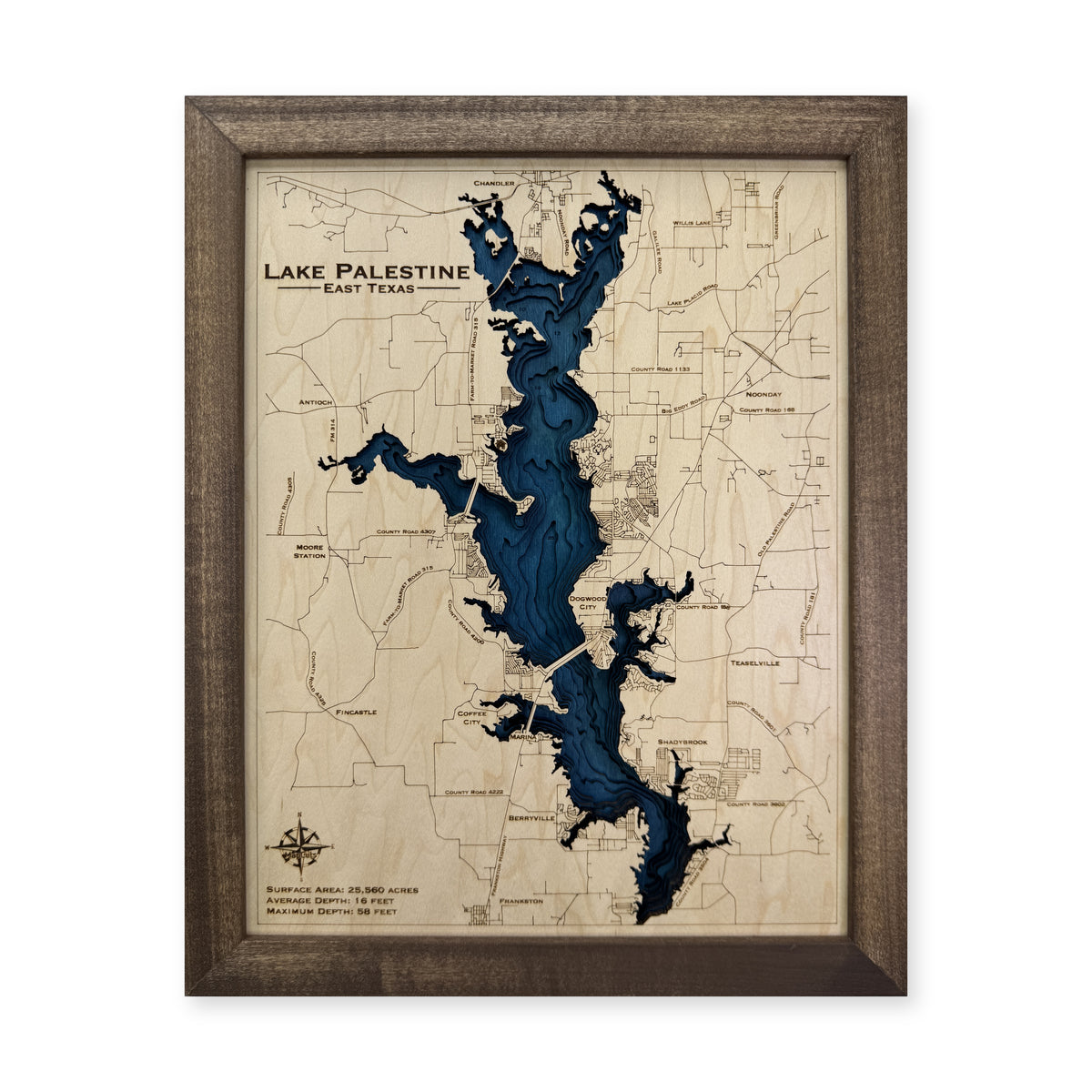 Lake Palestine Texas Multilayer Wood Map — Multilayer water main photo [MC20261006 q3619 021e4bebff76]