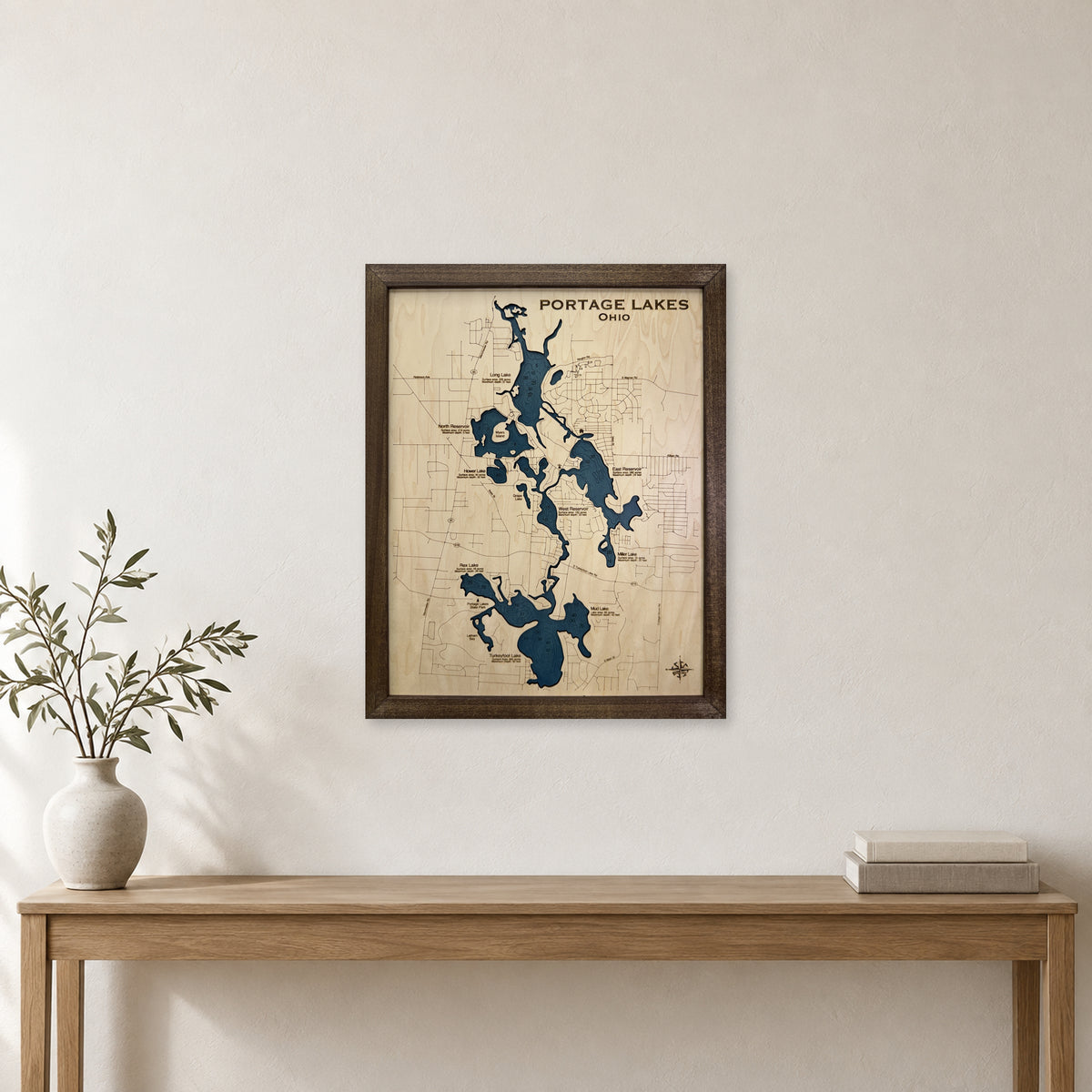 Portage Lakes Wood Map — room mockup [MC20261006 q3625 ff1943859050]